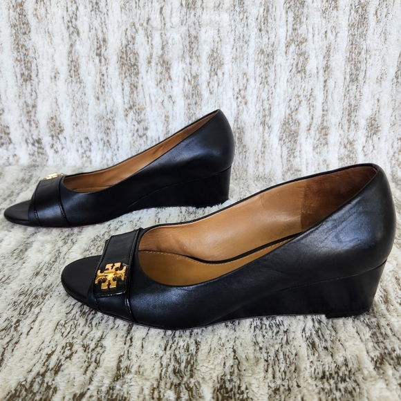 Tory Burch Kira 44 MM Calf Leather Open Toe Wedge Perfect Black, Women's Size 7 - Picture 7 of 13